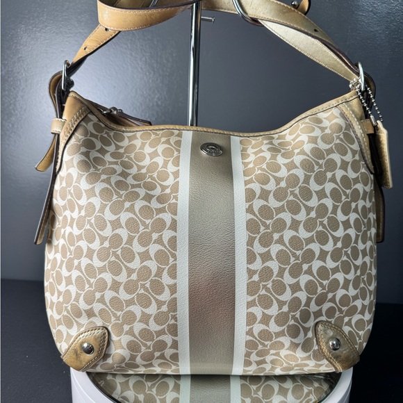 Coach Handbags - Coach Heritage Stripe Chelsea Hobo Shoulder Crossbody Bag light gold/almond